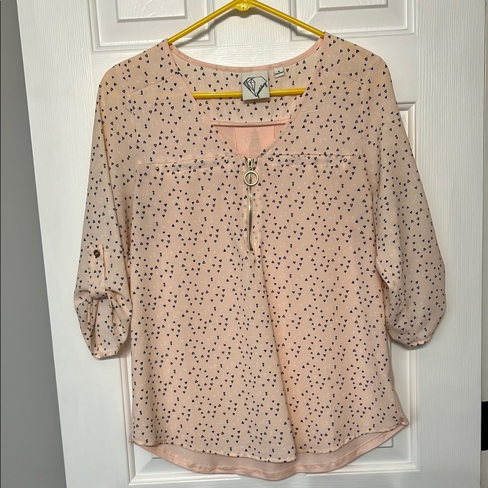 Chic Pink Blouse with Zipper Front